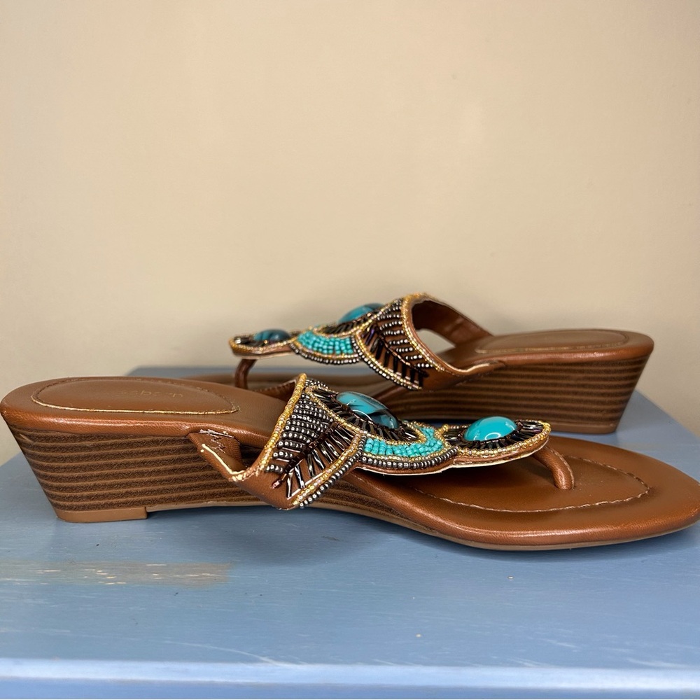 Dress Barn turquoise rhinestone micro wedge slides - Picture 5 of 5